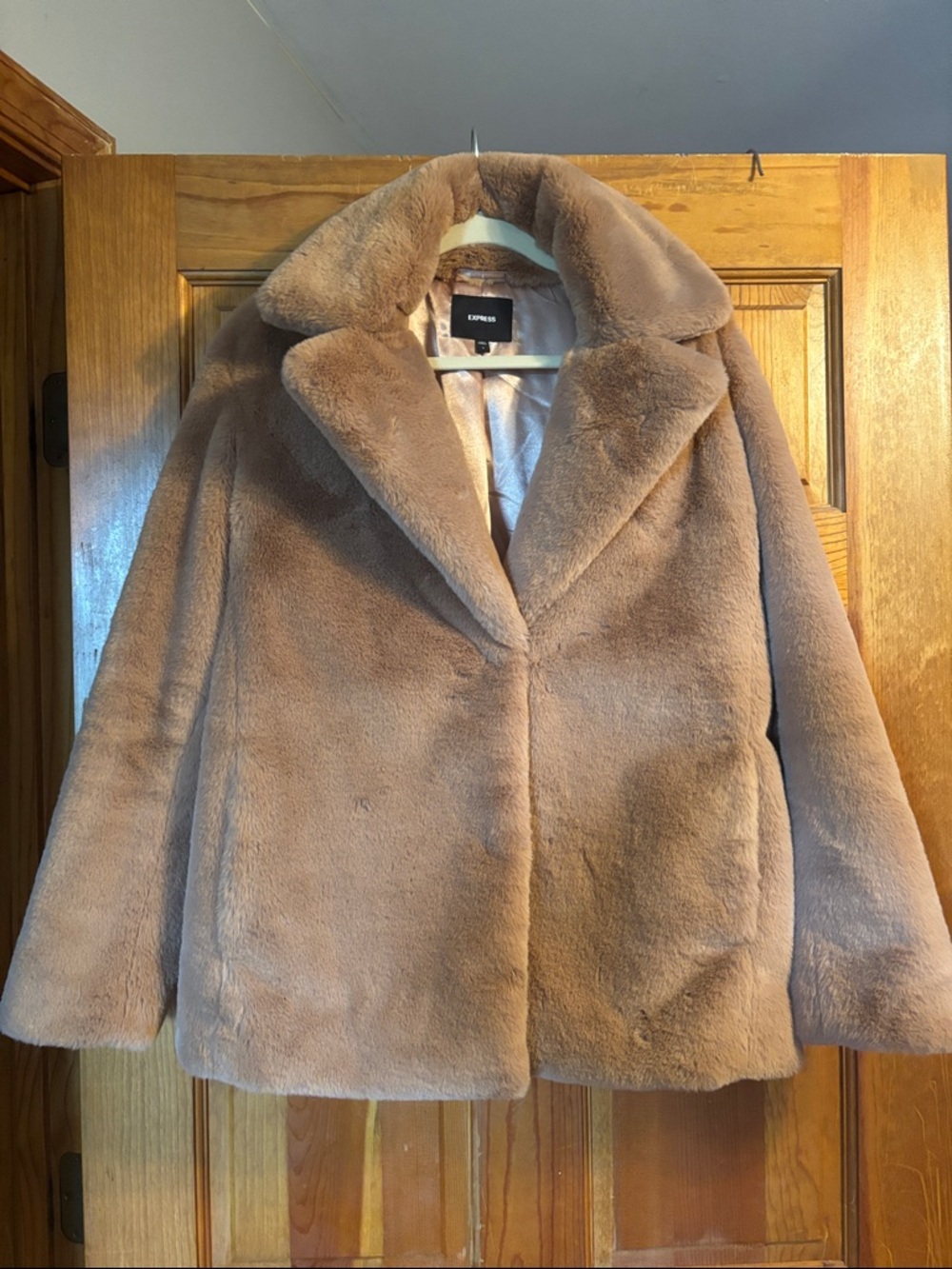 Express Plush Teddy Jacket in Light Brown
